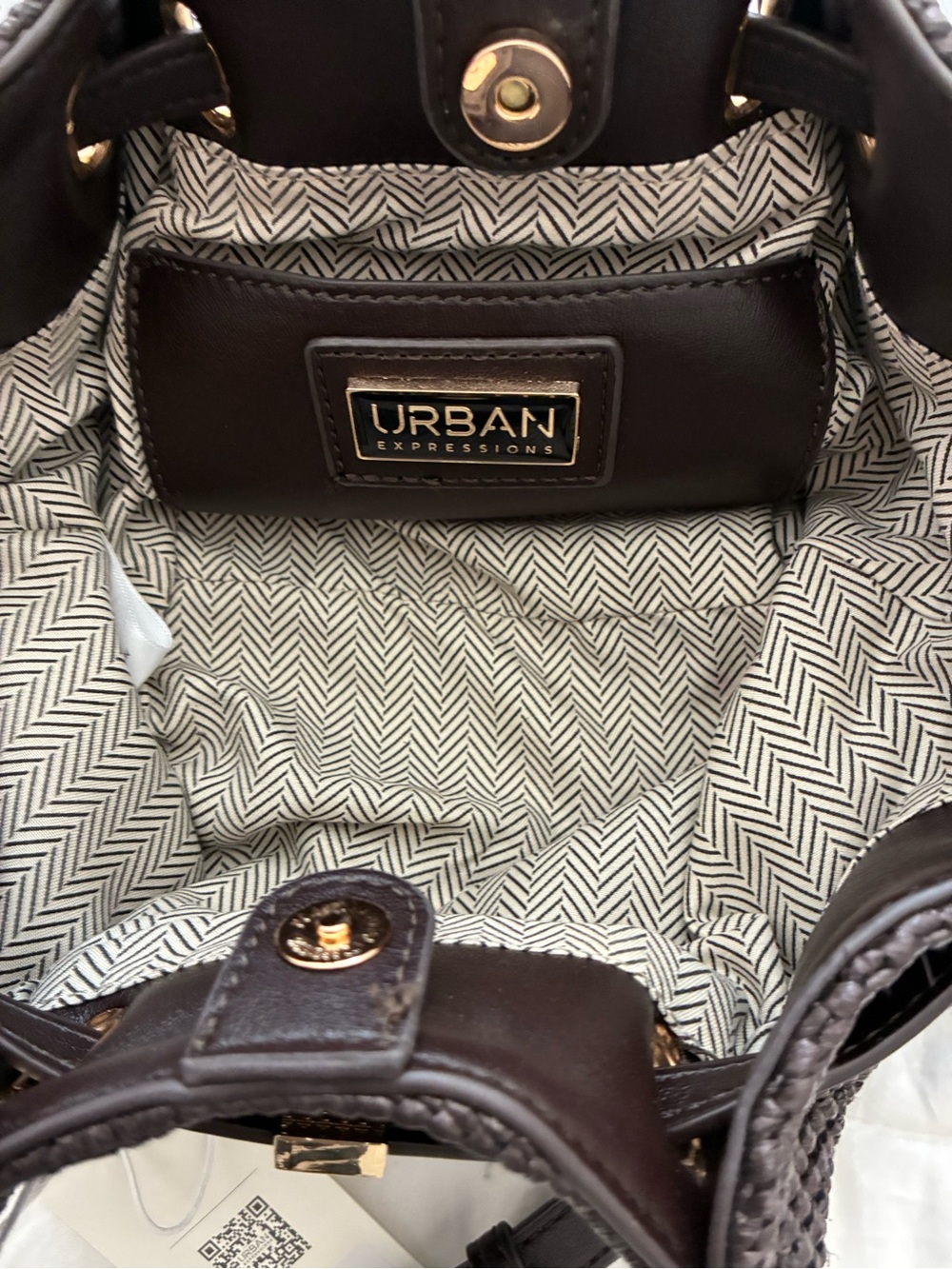 Urban Expressions Chocolate Brown Woven Mini Satchel with Gold Hardware - Picture 6 of 9